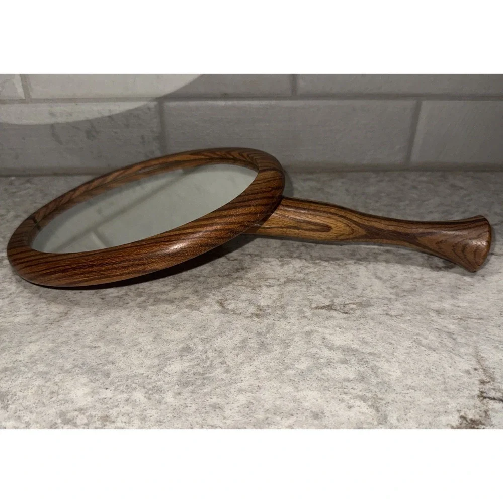 Vintage Angled Wood Handle Framed Vanity Mirror Rustic Farmhouse Country Unique
